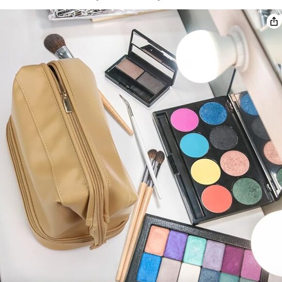 Pocmimut Leather Cosmetic Bag For Women 2-In-1 Portable Drawstring YELLOW - Picture 8 of 8